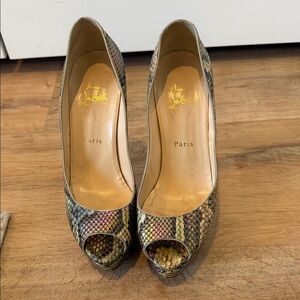 Christian Louboutin Multicolor Snakeskin Peep-Toe Pumps